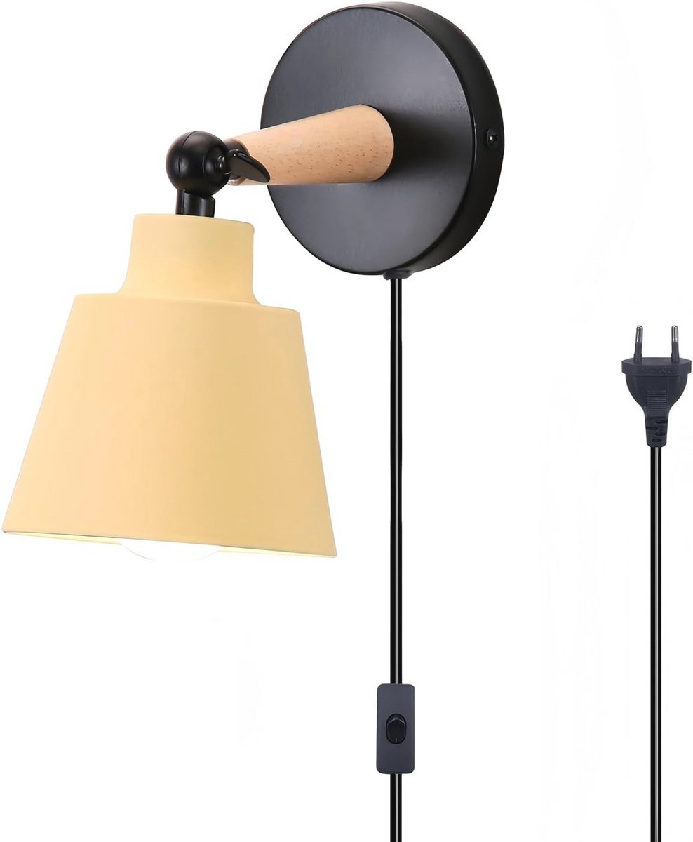 Moderne wandlamp voor binnen met verstelbare E27-fitting en houten accent