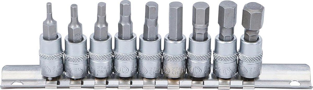 Dopsleutelbitset 6,3 mm (1/4") - 9-delig - Binnenzeskant 3/32" tot 3/8"