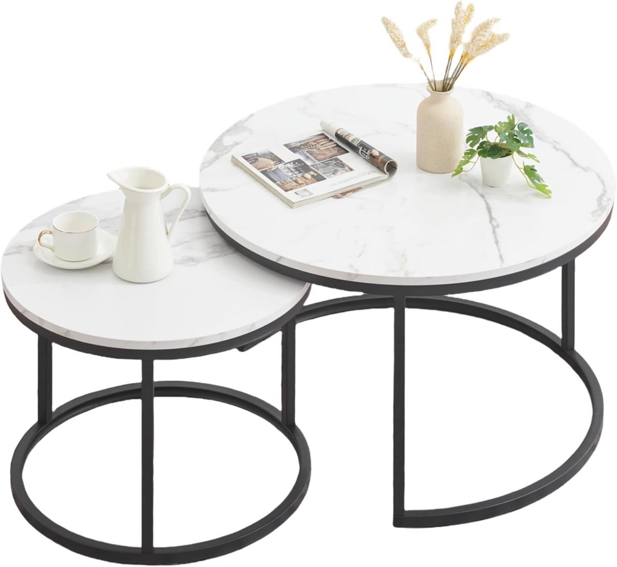 Ronde Salontafel Set van 2 met Marmerlook – Moderne Woonkamertafels voor een Stijlvolle Woonkamer