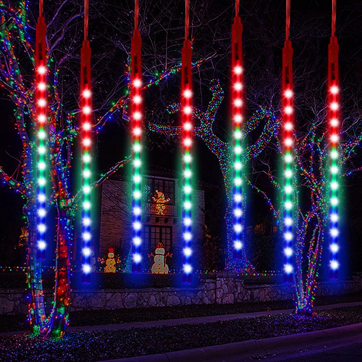 Rosnek LED Kerstverlichting Meteoorregen 2 Stuks - 8 Buizen van 50cm - 288 LEDs - 4 M - Vallende Sterren Effect - Multikleur - Koppelbaar - Verlichting voor Buiten en Kerstversiering
