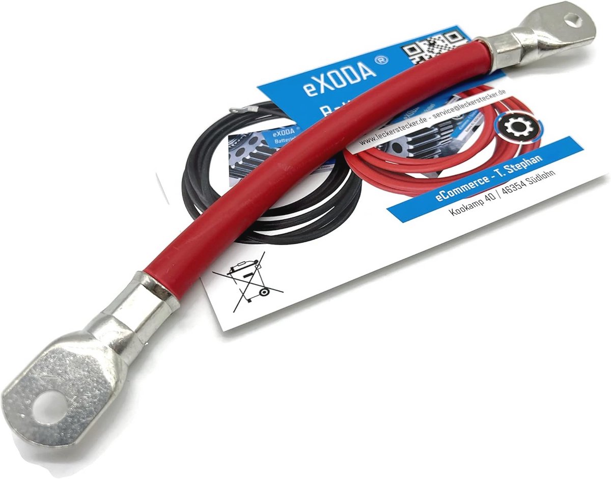 Batterijkabel 70 mm² 20cm koperen stroomkabel met ringogen M8 - Rood