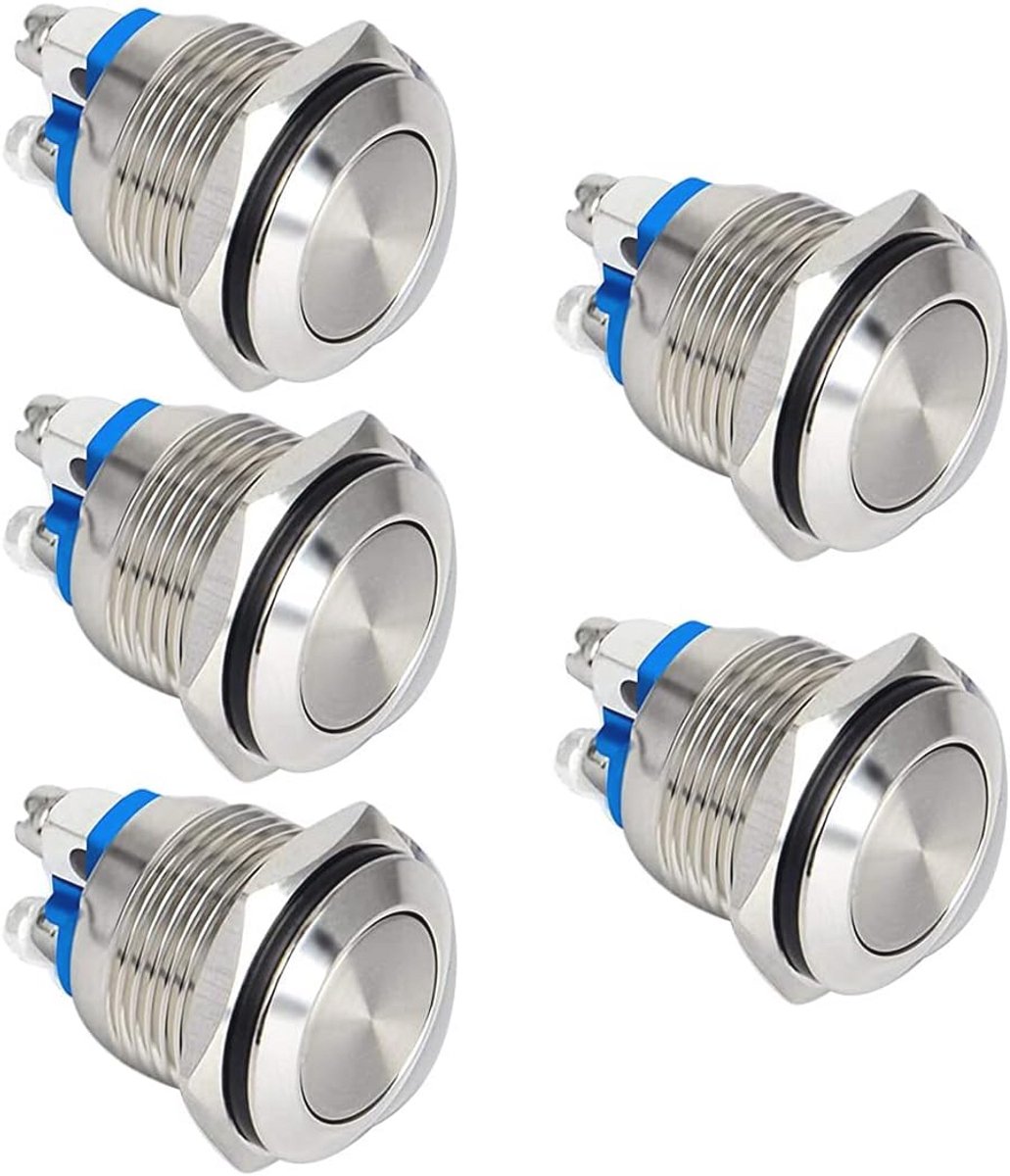 Momentary Waterdichte Drukknop 19mm met Schroefaansluitingen - 5 Stuks