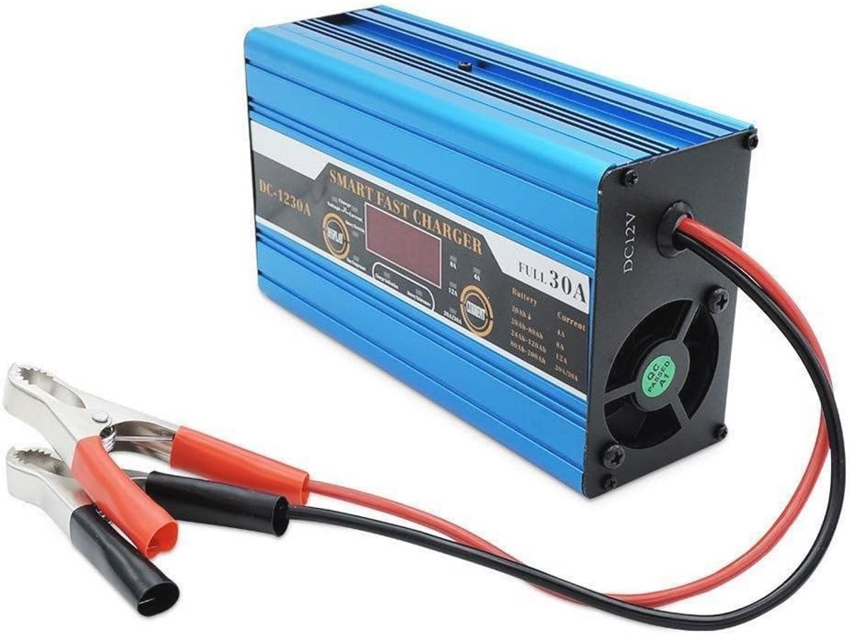 Intelligente Acculader 12V 30A met LCD-Display voor Auto, Camper, Boot en Motorfiets