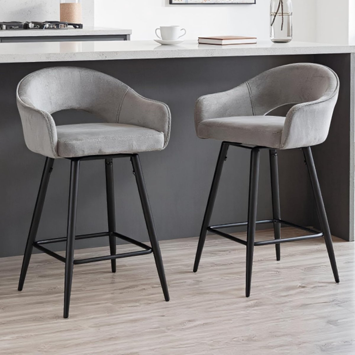 Set van 2 Design Barkrukken met Rugleuning - Draaibare Velvet Barkrukken voor Keuken - Medahomestore