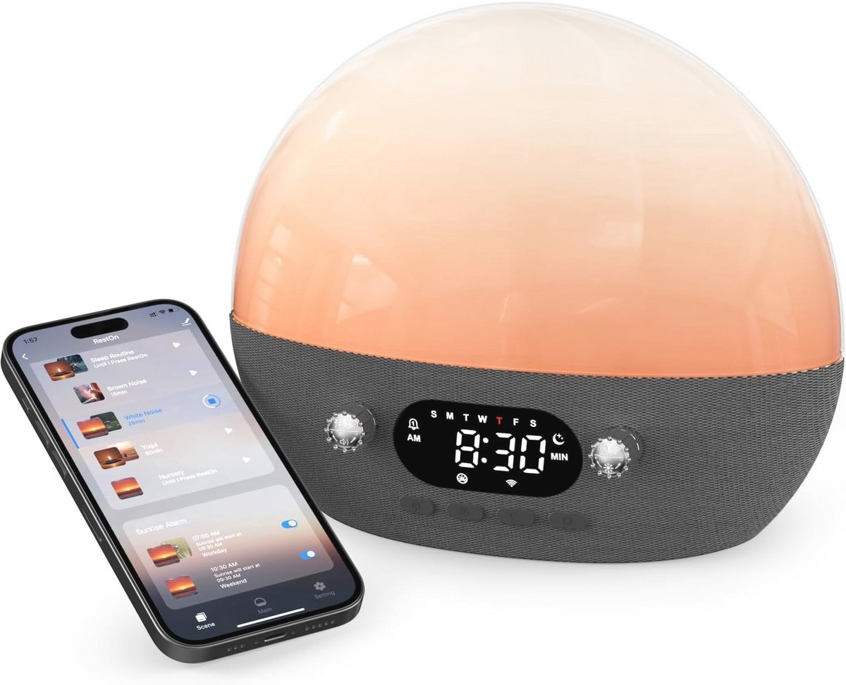 Slaaphulp Geluidmachine met Nachtlampje en APP-besturing - 11 Kalmerende Geluiden voor Baby's en Volwassenen