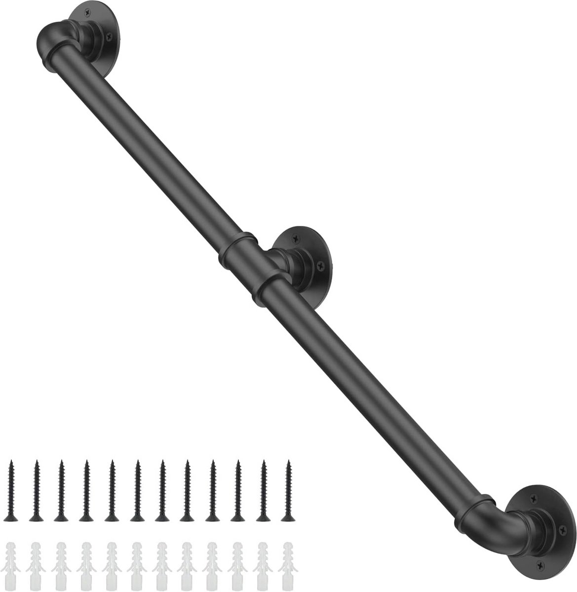 Industriële antislip trapleuning voor binnen en buiten - Zwart ijzeren handrail 1,8 m