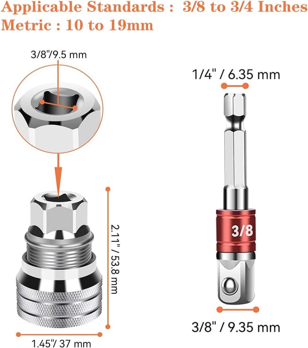 Verstelbare dopsleutel voor metrische en imperiale maatvoering 10-19mm 3/8"-3/4"