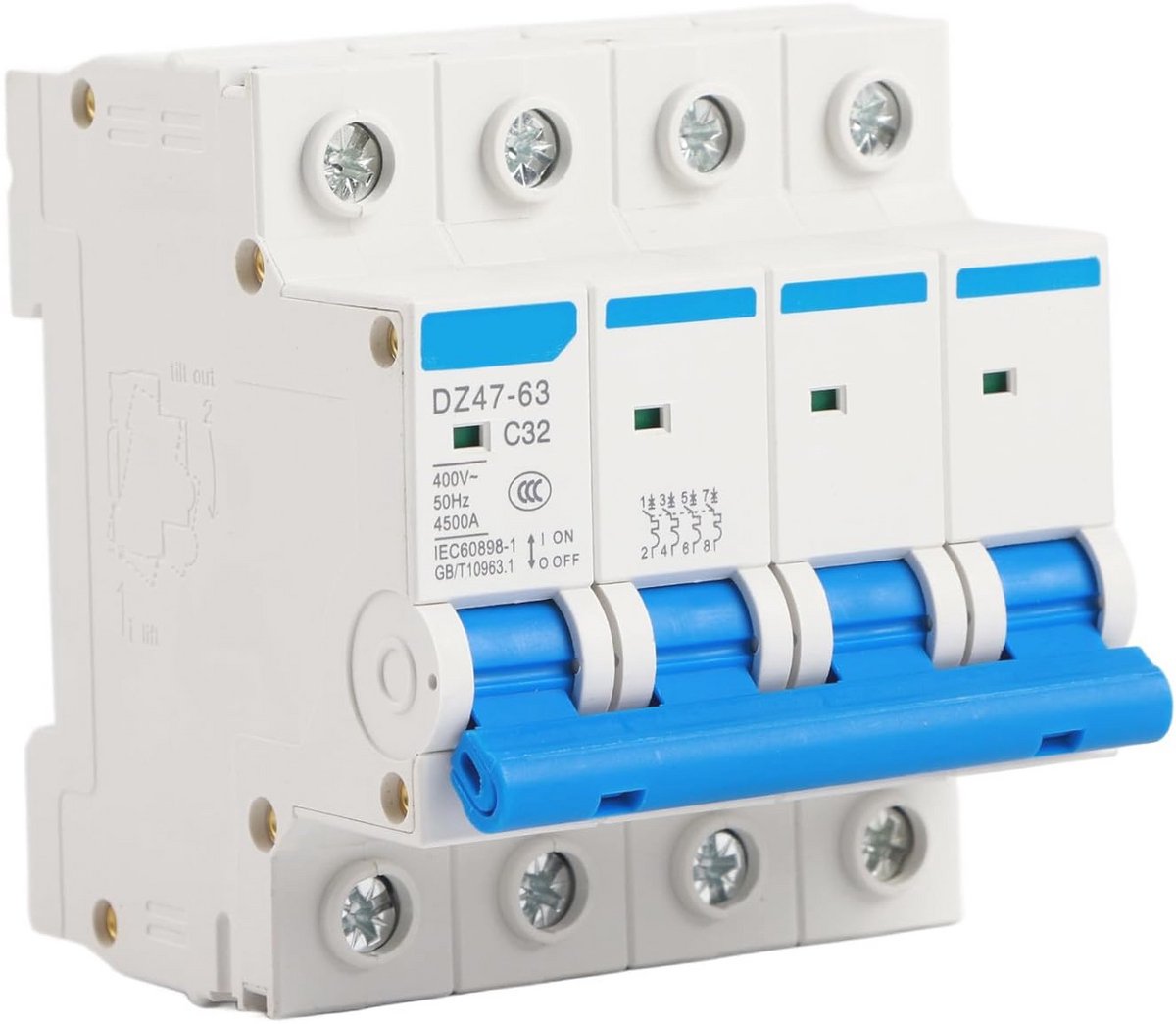 Miniatuur Aardlekschakelaar 4 Polig 32A 400V - Veilige Elektrische Bescherming