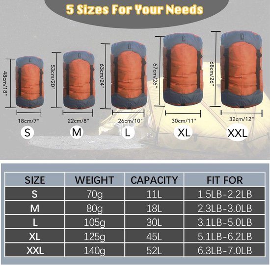 Compressiezak - Ultralight Slaapzak Stuff Sack voor Kamperen, Wandelen en Backpacken - Ruimtebesparende Oplossing (Zwart, L) — afbeelding 2