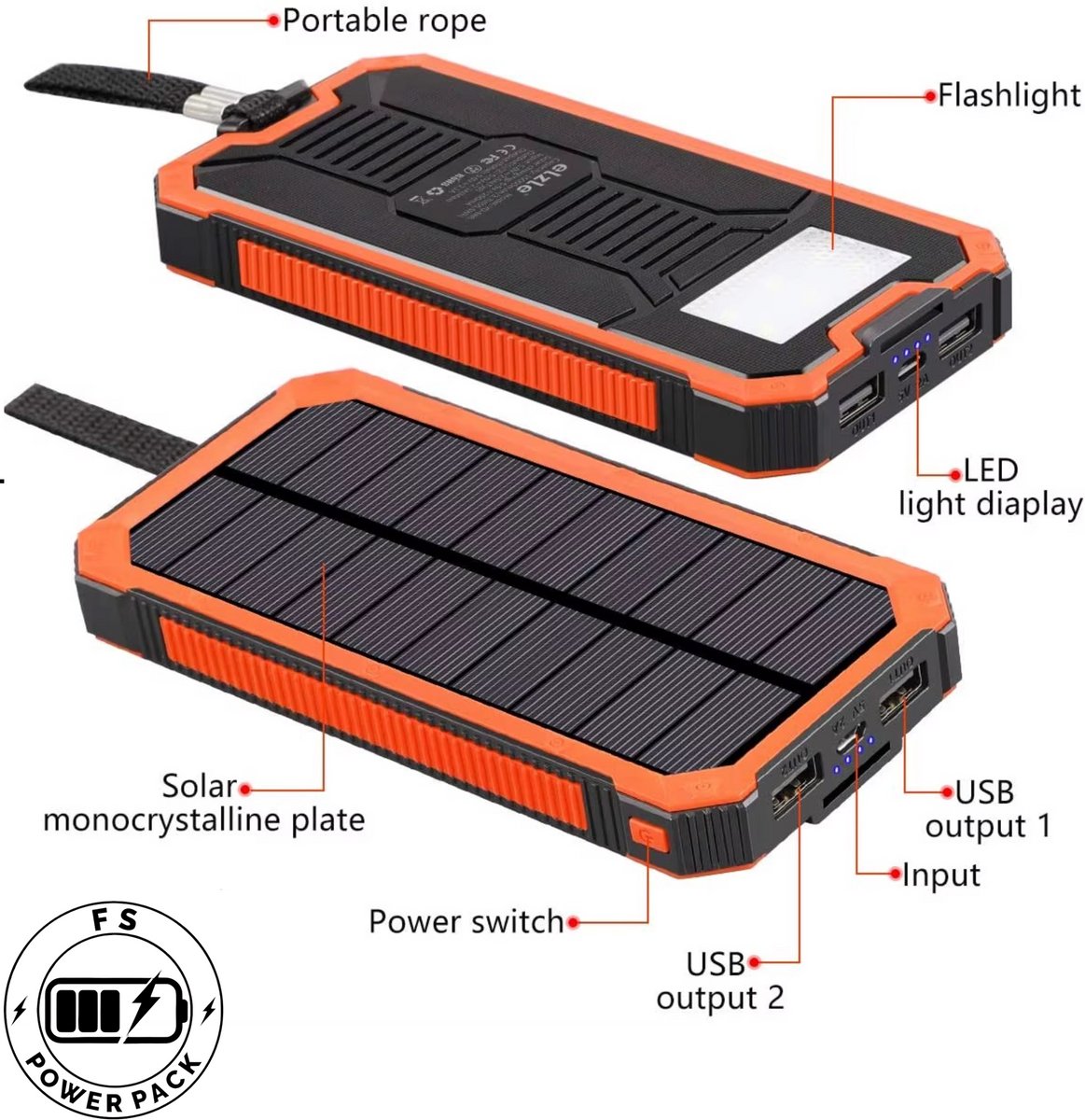 Noodpakket Solar Charger! Zonne-energie opladen 20000mAh - afbeelding 2