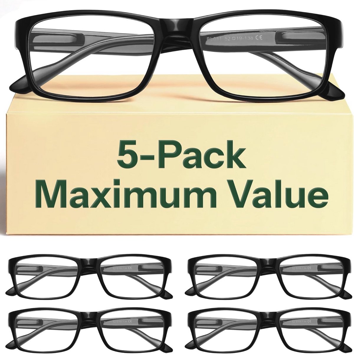 5 Pack Leesbrillen voor Mannen met Blauwlichtfilter - 2.0 Sterkte