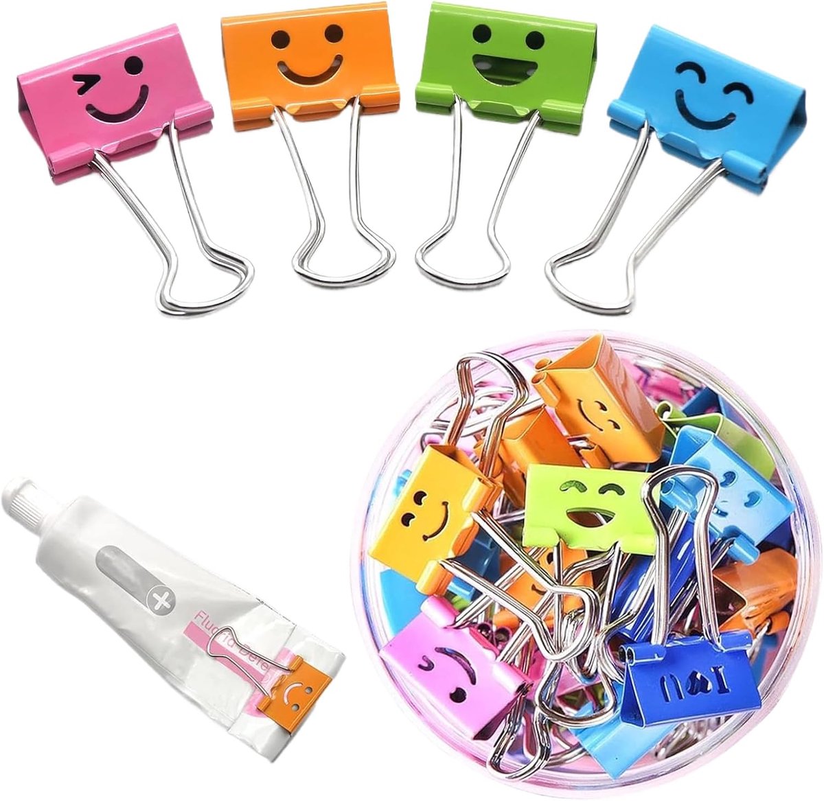 48pcs Kleurrijke Paperclips met Schattige Glimlachende Gezichtjes - Vouwclips - Metalen Ringclips - Document Clips - Voor Kantoorbenodigdheden - Kantoor Stationery