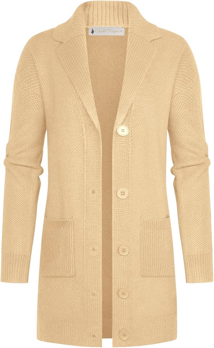Dames Lange Mouw Cardigan met Schuilkraag en Knopen - Veelzijdige Chunky Brei Jas voor Elke Dag