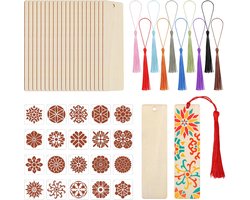 20 Stuks Blanco Houten Bladwijzers met Mandala-Patronen en Gekleurde Kwastjes - Ideaal voor DIY Ambachten