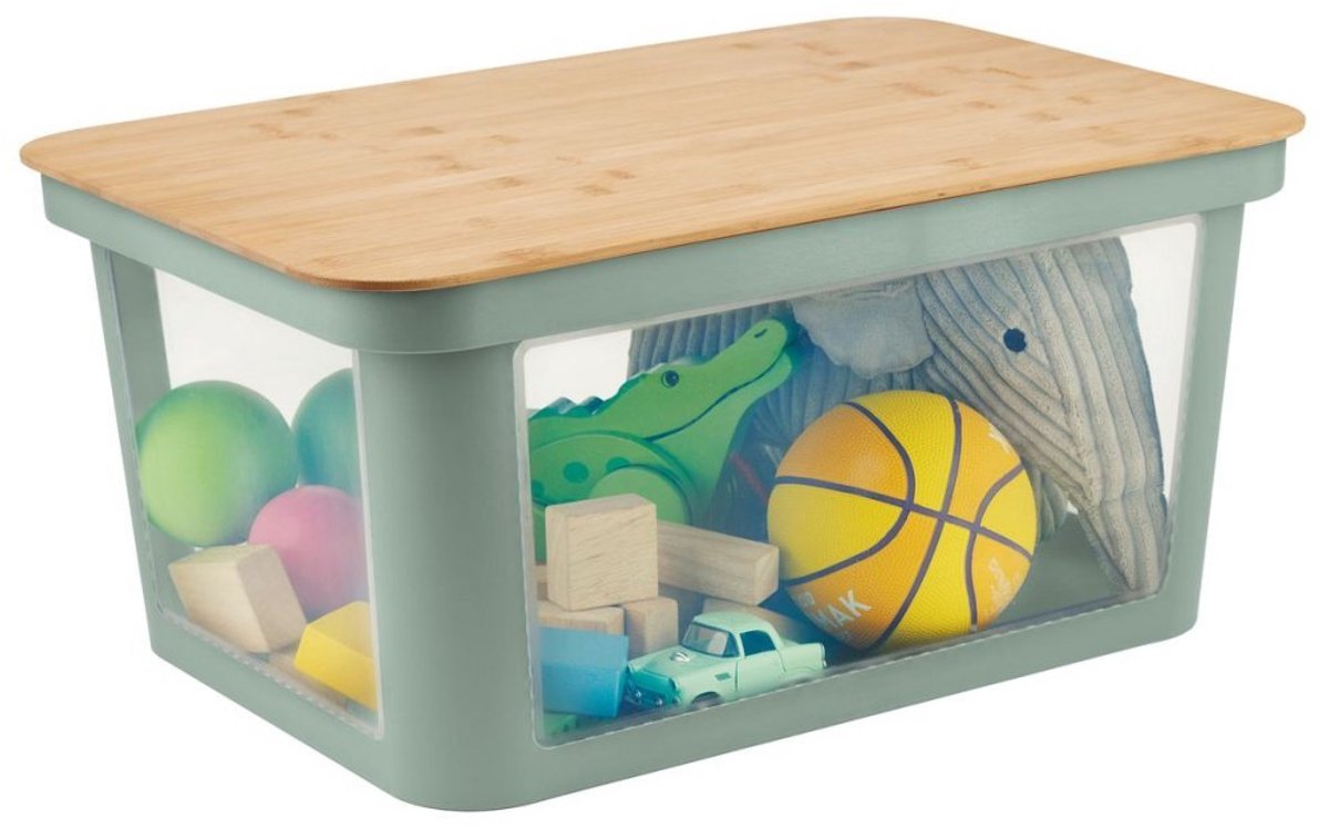 Rotho PINA Opbergbox met Deksel 45L Sage Green/Bamboe/Transparant