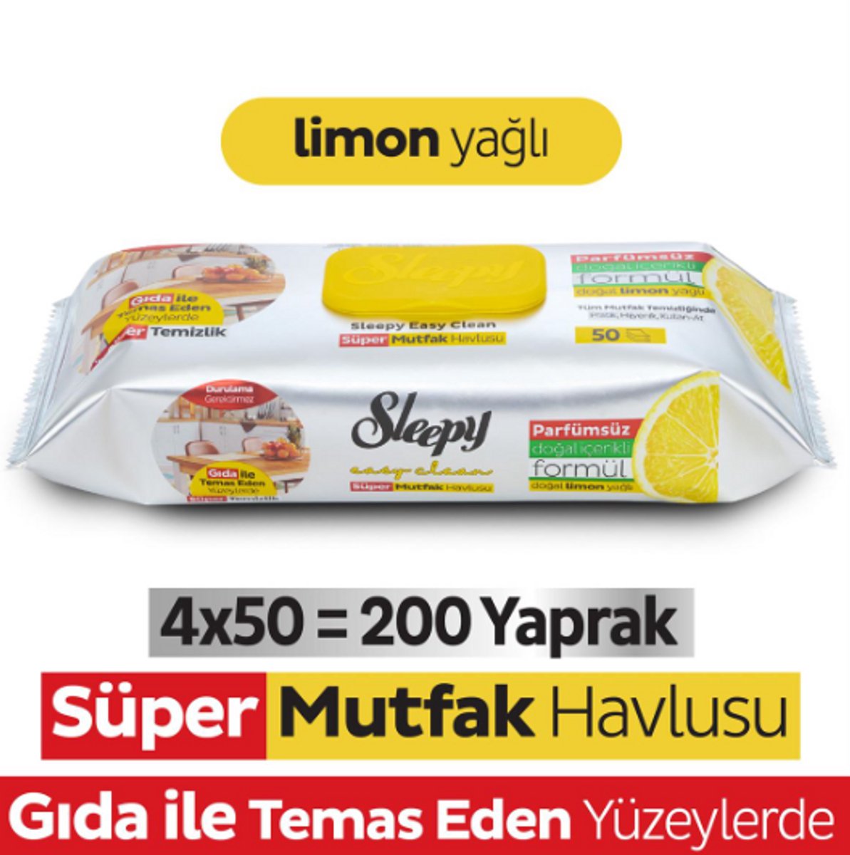 SLEEPY Easy Clean Super Surface Cleaning Kitchen Towel & Wipe Lemon Oily 4X50 (200 Sheets)