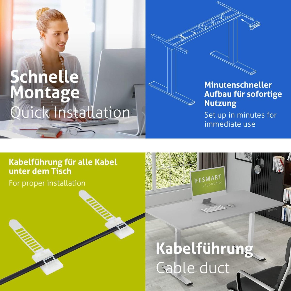 Novihome Pro 160x80 cm – Elektrisch Zit-Sta Bureau met Dual Motor – Snel & Stil Verstelbaar 73.5-122.5 cm – 3 Memory Knoppen – Ergonomisch Kantoor Bureau – Wit Frame & Lichtgrijs Blad NoviHome