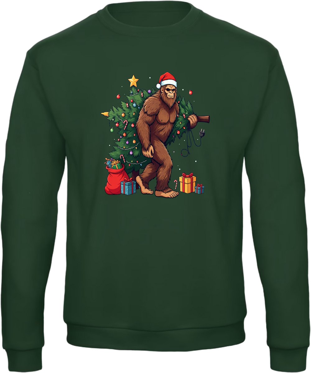 Bigfoot kerst trui - kersttrui - foute kersttrui - Unisex - Kerst - Christmas - Feestdagen - Grappige trui - Kerstman - Foute kerst - Donkergroen - Maat XL