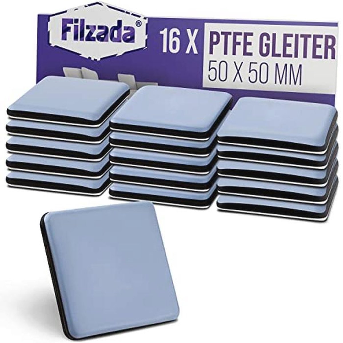 Zelfklevende 16x Teflon glijders 50x50mm - Professionele meubel- en tapijtglijders