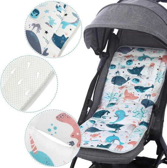 Kinderwagenzetelvoering Ademende Katoen - Universeel Omkeerbaar Kinderwagenkussen voor Buggy/Pram van Merkloos — afbeelding 2