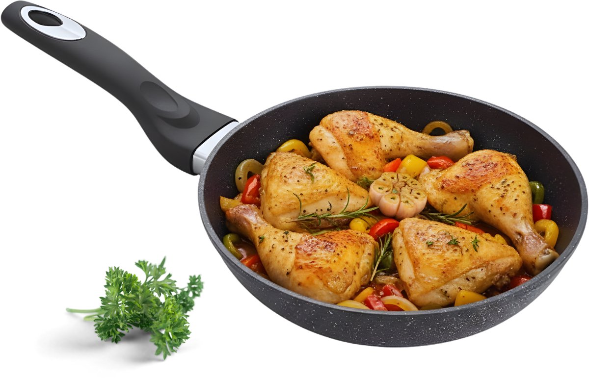 Lomera Koekenpan 20 CM - Gesmeed Aluminium - Optimale Warmtegeleiding - Comfortabel Handvat - Antiaanbaklaag - Geschikt voor Inductie - PFOA-vrij - Vaatwasmachinebestendig - Gezond Koken - Kunststof Handvat