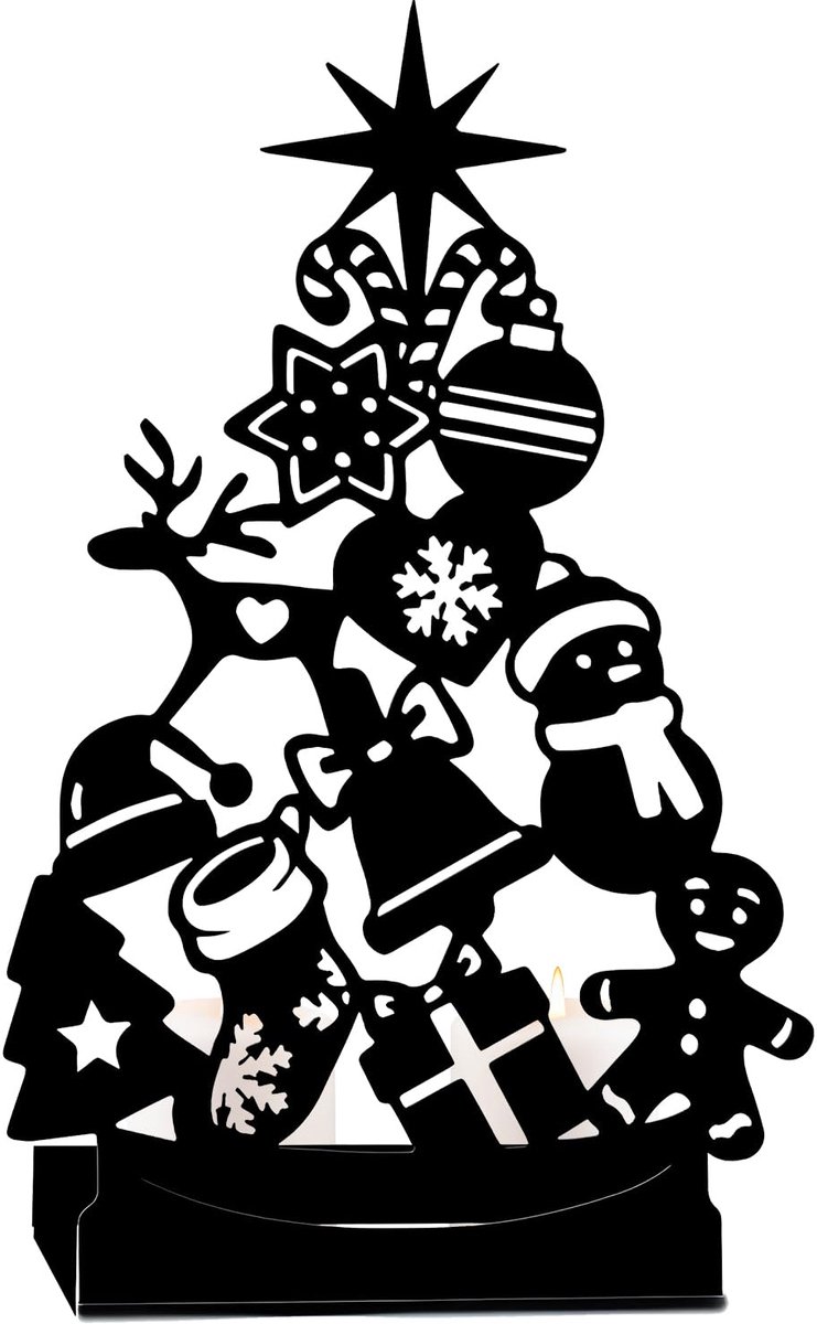 Unyqoos Smeedijzeren kerstboom kaarsenhouder voor sfeervolle decoratie in huis Zwart