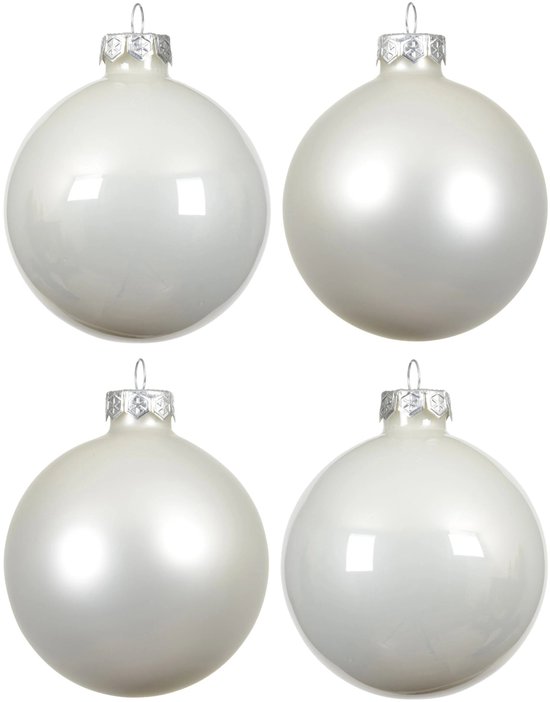 Groot paquet de boules de Noël en verre blanc d'hiver brillant/mat 50x pièces - 4-6-8 cm incl pic mat 26 cm