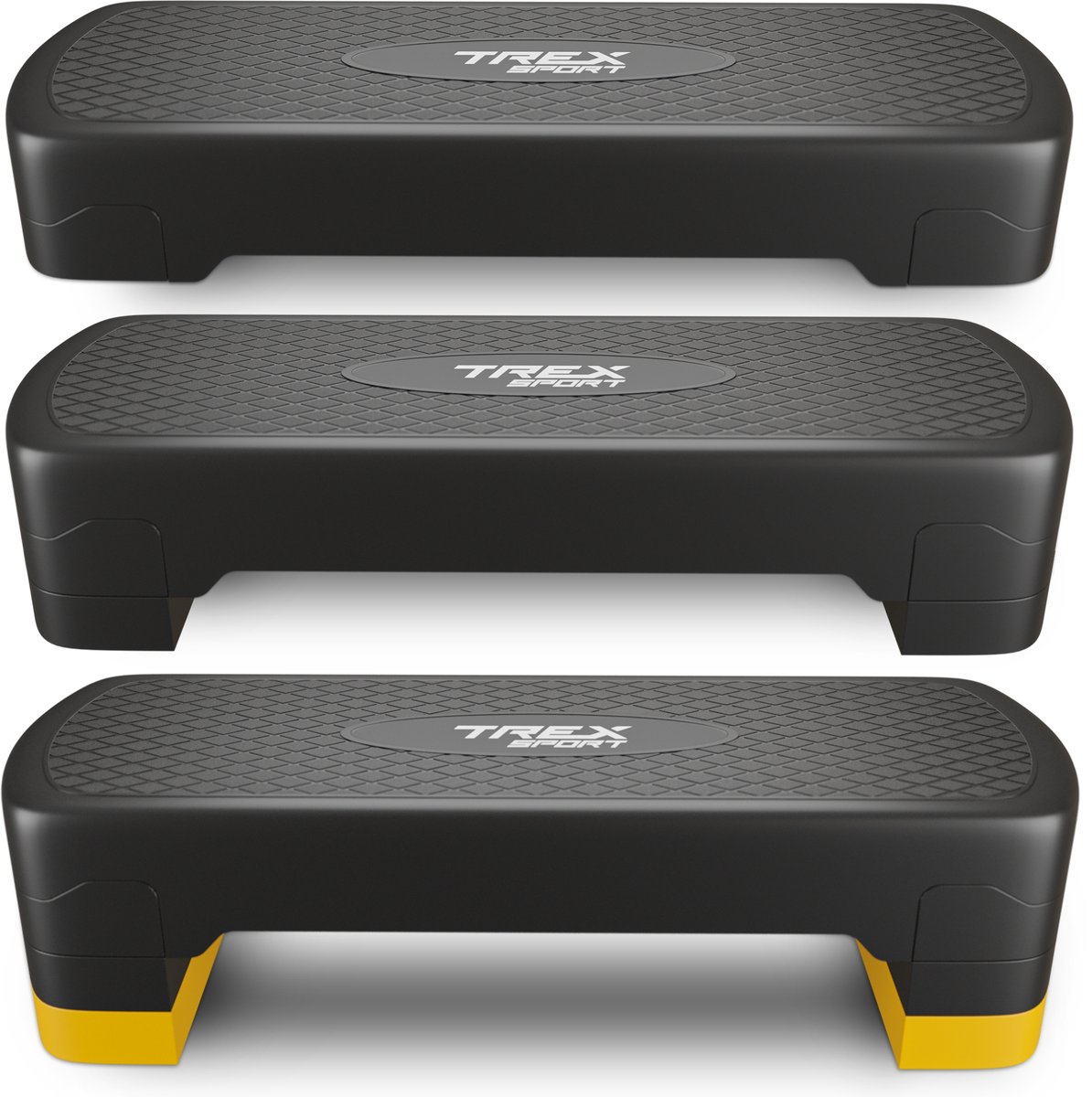 Trex Sport TX-030AS – Aerobic Fitness Step - Verstelbare Stepper - Aerobic Stepper - Aerobic Step Bankje - Verstelbaar - Zwart - Geel - 350 kg