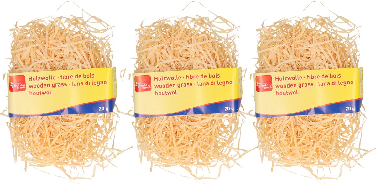 Glorex Naturel kleur houtwol - 3x - 20 gram - Vulmateriaal voor wijnkisten - cadeauverpakkingen en fruitmanden