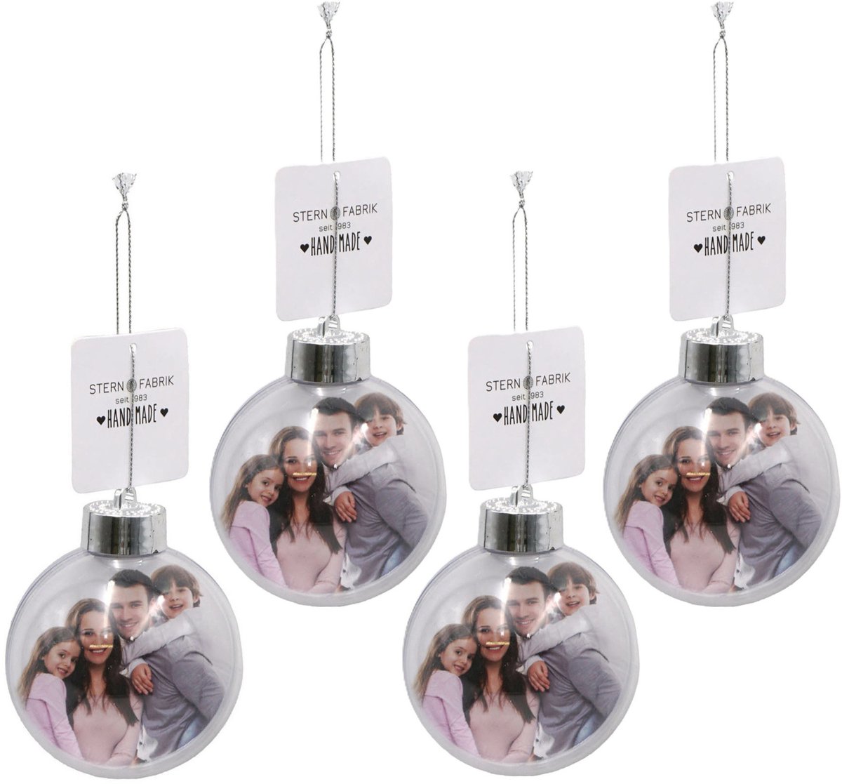 Stern Fabrik DIY foto/fotolijst kerstbal - 4x - kunststof - transparant - 8 cm