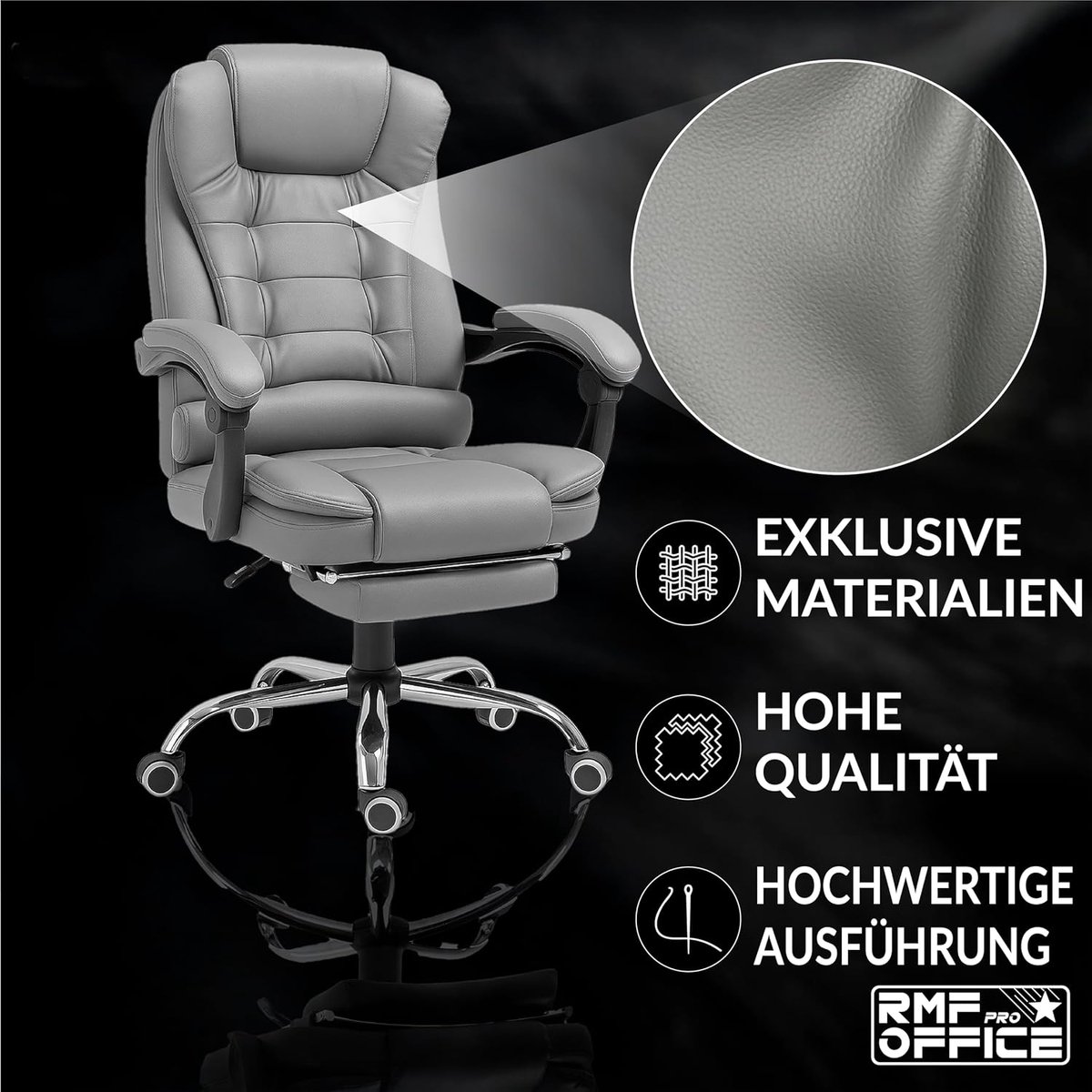 RelaxPro Ergonomische Bureaustoel – Kantelbare - Grijs - – Kantelbare Directiestoel Voetensteun – - Medahomestore
