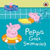 Peppa Pig Peppa Goes Swimming. Peppa met zwemband en George met zwembandjes in een zwembad.