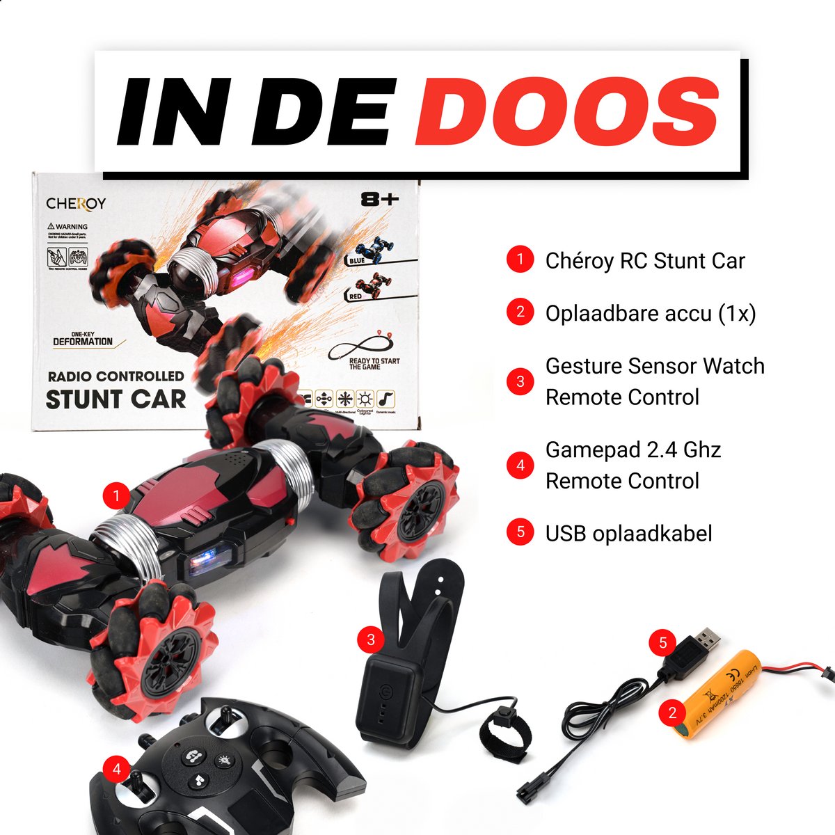 Chéroy RC Stunt Car - Rood - Radiografisch Bestuurbare Stunt Auto - RC Auto - Hyper 4WD Twist - Offroad - Speelgoed voor Binnen en Buiten — afbeelding 9