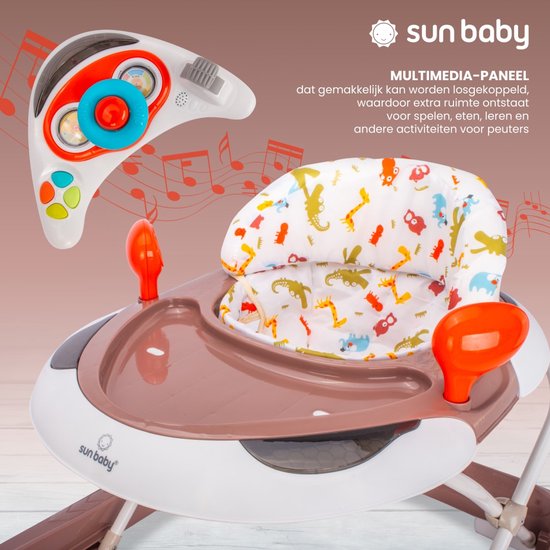 sun baby Loopstoel, baby walker vanaf 6 maanden, verstelbare hoogte, rubberen wielen - Wit met krokodillenprint van Merkloos — afbeelding 4
