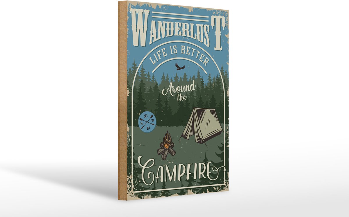 Holzschild Retro 20x30cm Wanderlust camping