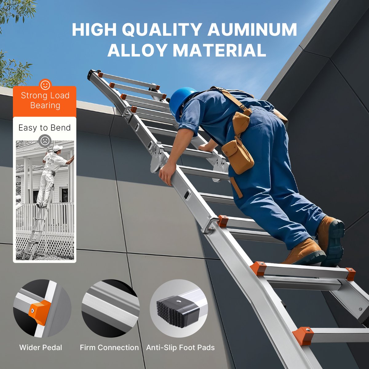 Échelle Télescopique VEVOR 4m – Escabeau Pliant Cadre A – Charge 150kg, Pliable
