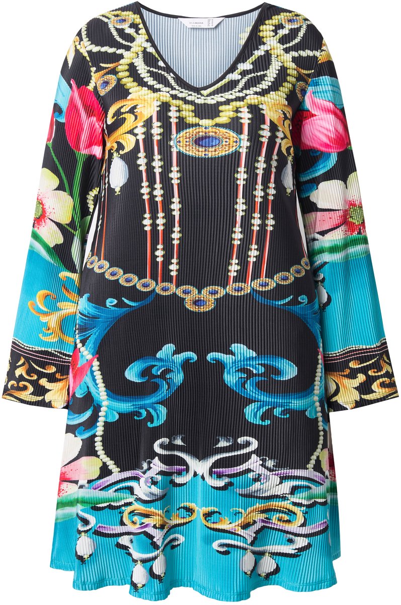 MIAMODA - Dames - Tuniek A-lijn geplooid met all-over print - Zwart - Maat 58