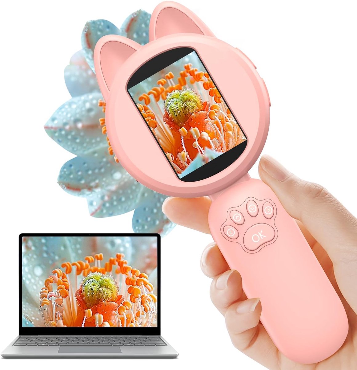 Kindervergrootglass 100 handheld micro lepel aan 2 inch LCD's, 8 LED modules - roze kindervergrootglass voldoen