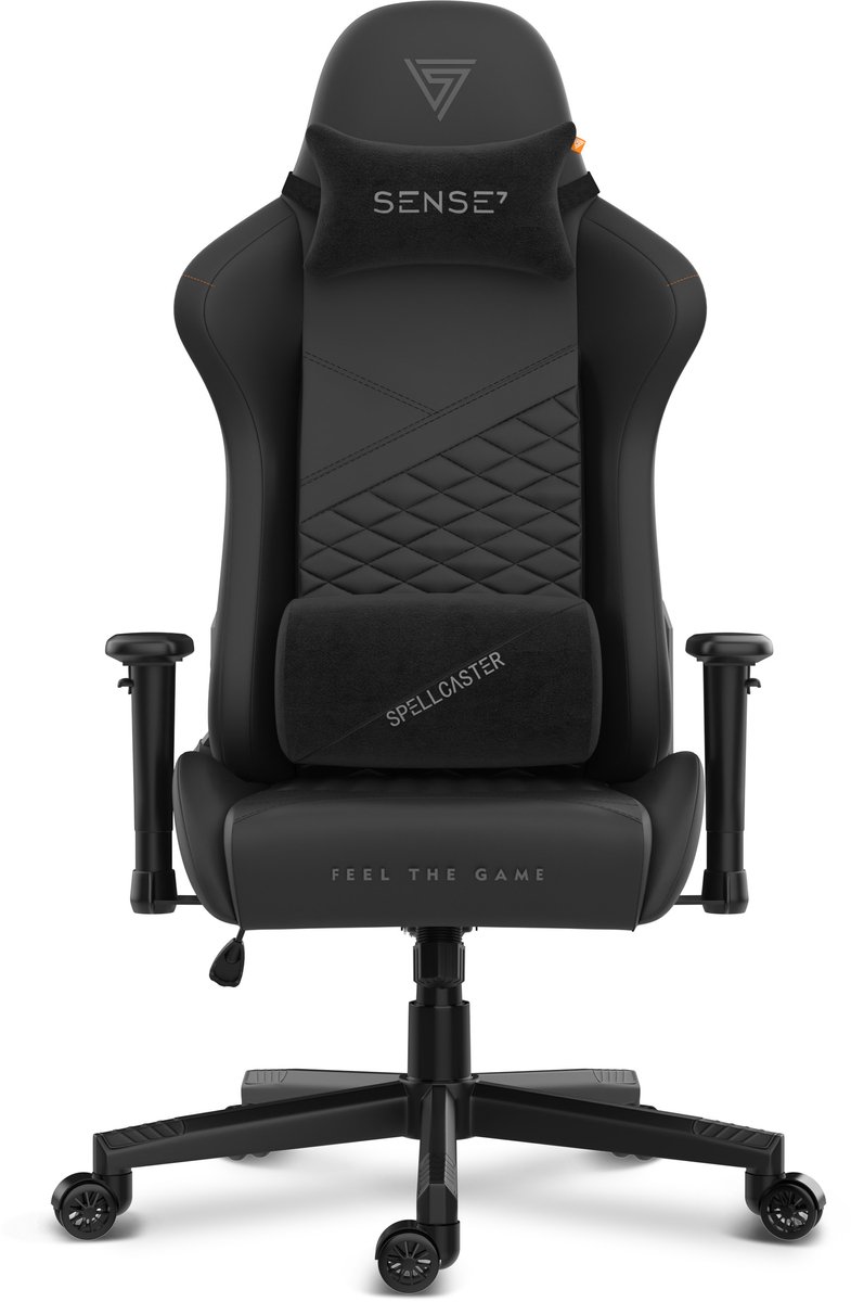 SENSE7 Spellcaster Senshi - Ergonomische Bureaustoel - Gamingstoel - nek- en lendenkussen - In hoogte verstelbaar - Eco-leer - Duurzaam en comfortabel - Maximale belasting 150 kg - tot 185 cm lang - Zwart
