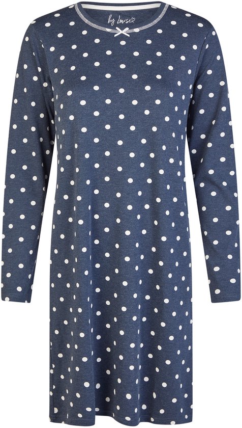 By Louise Dames Nachthemd Interlock Lange Mouw Donkerblauw Polkadot - Maat L