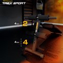 Zwart trainingsbank frame met zwarte schuimrolkussens, afmetingen 4cm en 2, en 4cm en 4.