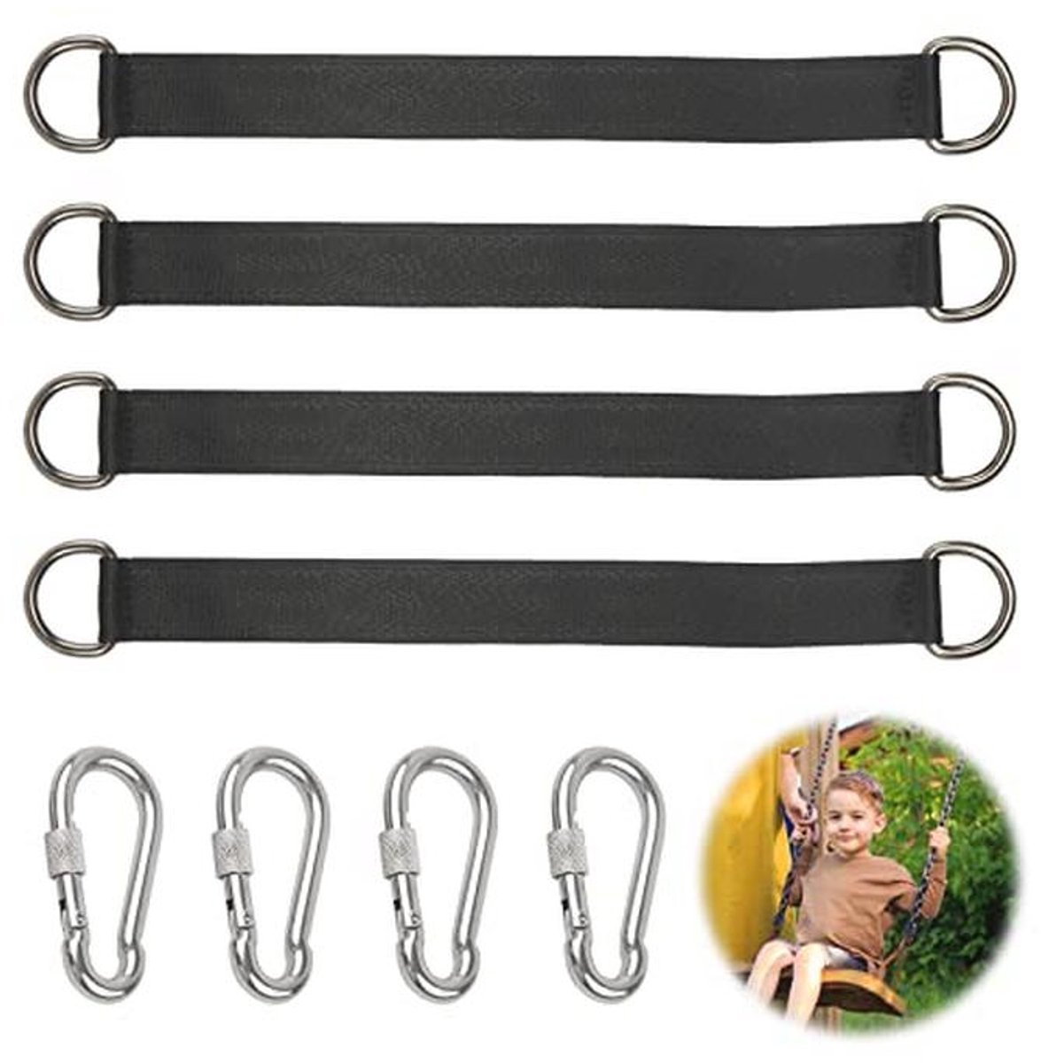 Hangmatset voor Schommels - 4 Stuks Swing Bevestigingsset met D-ringen voor Binnen- en Buitenschommels