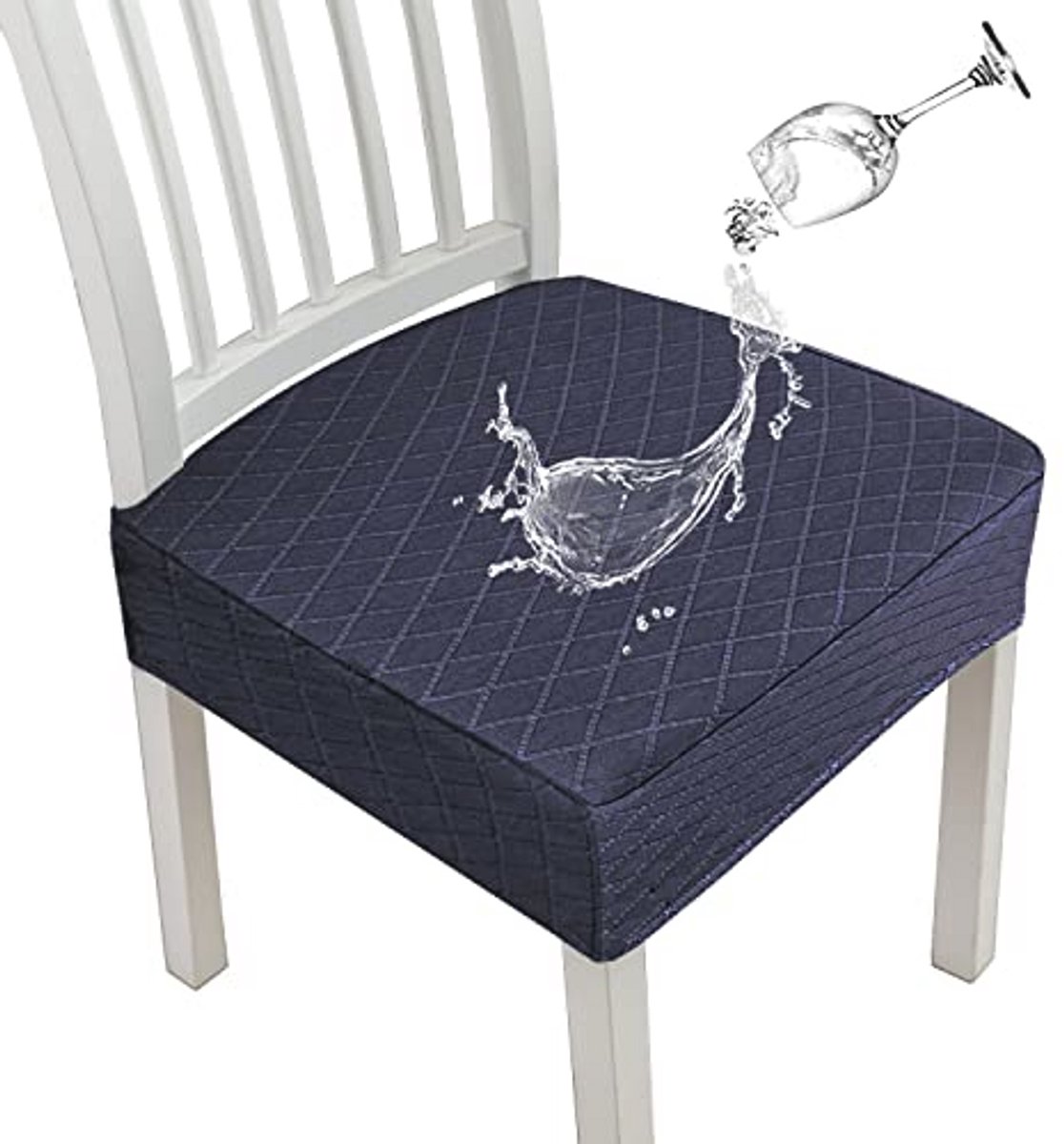 Waterdichte Stoelhoezen voor Eetkamerstoelen – Stretch Slipcovers (Navy, 6 Stuks)
