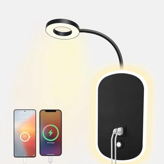 Led-Leeslamp met Schakelaar, USB Type C Oplaadpoort, Wandlamp 3 W, 3000 K 9 W, 6000 K, Draaibare Bedlamp voor Slaapkamer, Hotel - Zwart