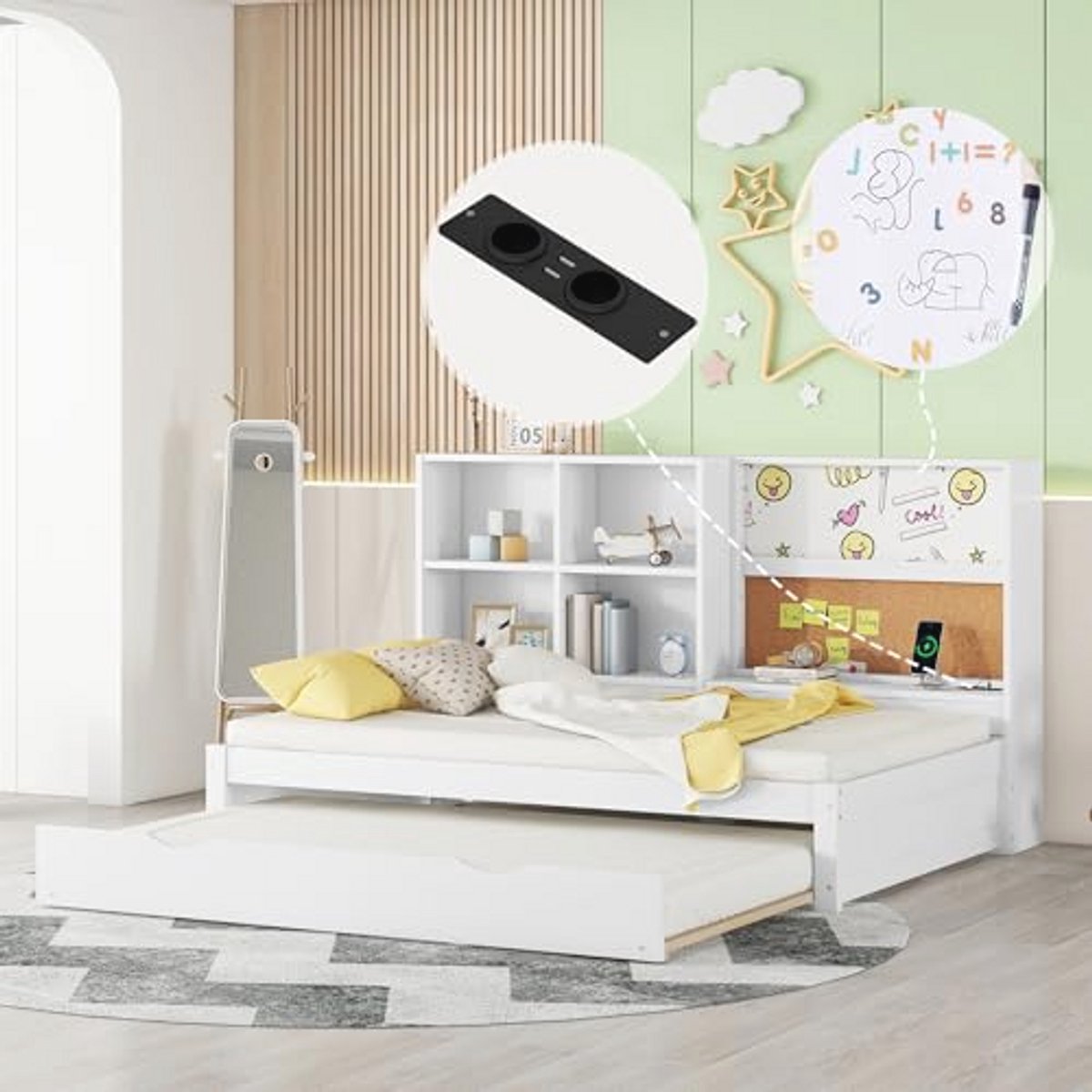 Slaapbank 90 x 200 cm met Uittrekbaar Bed en USB-Oplaadpoort - Elegante Multifunctionele Oplossing
