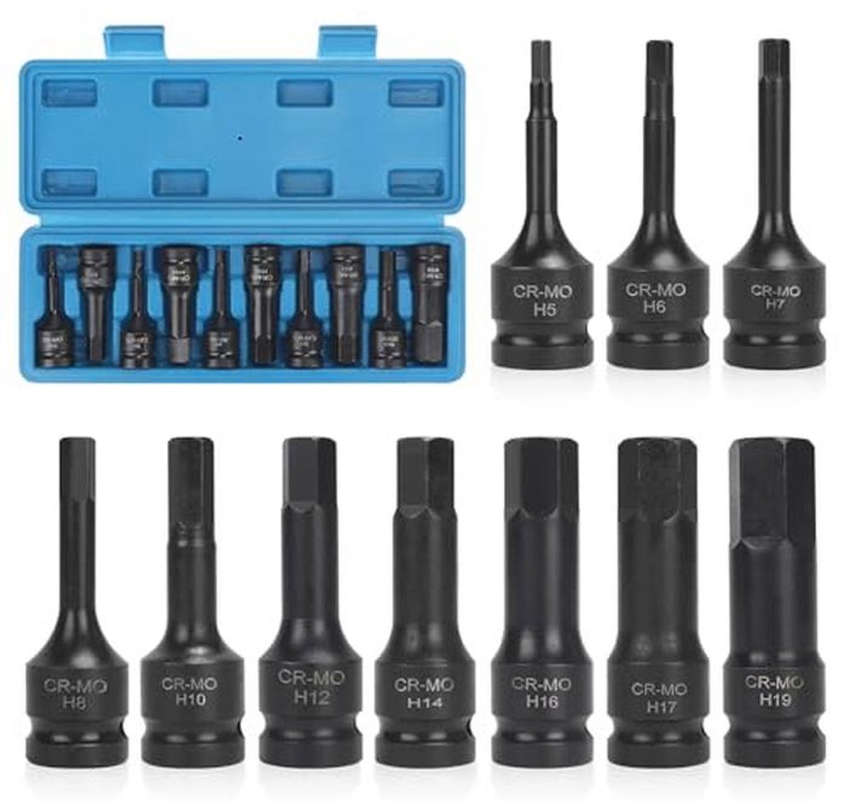 10-delige steeksleutelset met opbergdoos voor binnenzeskantschroeven - 1/2 inch