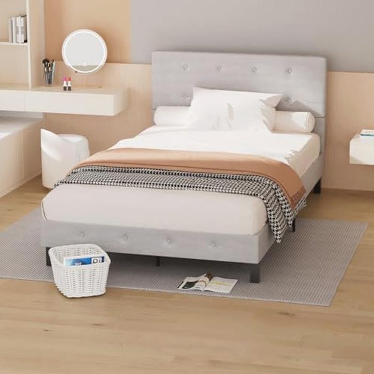 Gestoffeerd Bed 120 x 200 cm met Hoofdeinde - Lichtgrijs Bedframe van Stof
