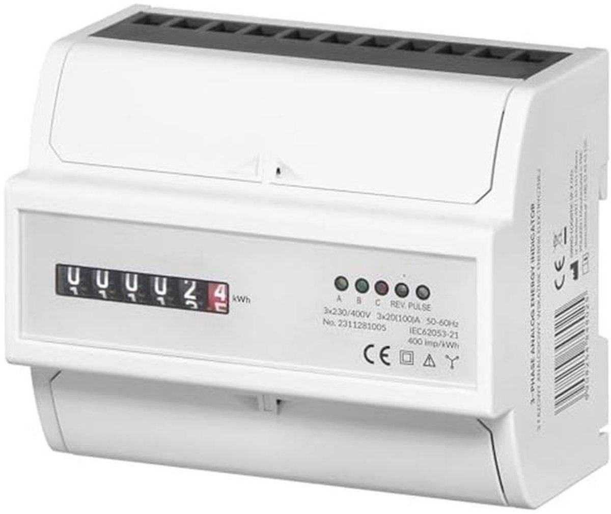 Energiekostenmeter voor Driefasige Installaties - Analoge 7 Modules 100A