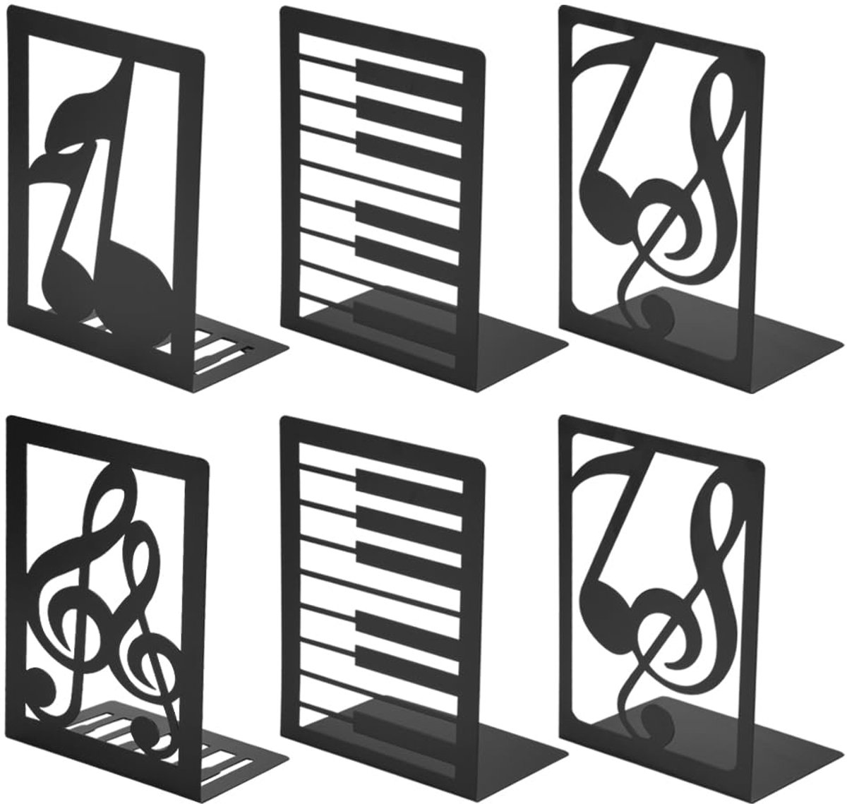 Unyqoos Set van 3 decoratieve metalen boekensteunen met antislip en uniek design Zwart