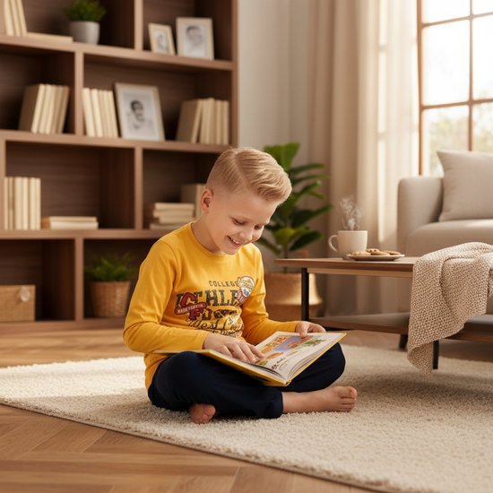 Pyjama garçon - Ensemble pyjama - Katoen - Jaune / Zwart - Football Champs - 4021 - 9-10 ans